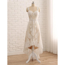 Pretty Appliques Tulle Wedding Dresses with Asymmetrical Hem Skirt