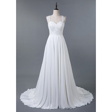 Elegantly A-line Chiffon Wedding Dresses with Floral Applique Bodice and Cross-Back