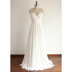Elegantly A-line Pleated Chiffon Wedding Dresses with Illusion Beaded Cap-sleeves