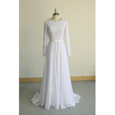 Elegant Appliques Bodice Chiffon Wedding Dresses with Long Sleeves