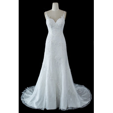 Stunning Slender Straps Lace Wedding Dresses with Beaded Appliques Detail 