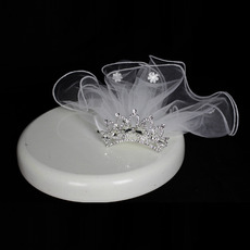Adorable Crystal Floral Short Holy Communion Flower Girl Tiara Headpiece with Comb Veil