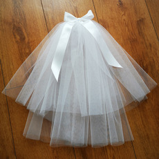 Simple Bow Short Holy Communion Flower Girl Tiara Headpiece with Comb Veil