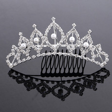 Beautiful Princess Pearl Crystals Silver First Communion Flower Girl Tiara Comb