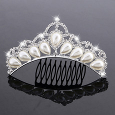 Princess Crystals Pearl Silver First Communion Flower Girl Tiara Comb