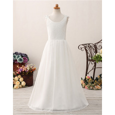 Simple A-line Scoop Neckline Lace Flower Girl Dresses with Chiffon Skirt