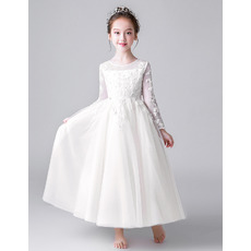 Lovely Floral Applique Ankle-length First Holy Communion Dresses/ Flower Girl Dresses with Long Sleeves