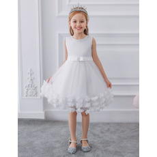 Beautiful Beaded Neckline Knee Length Tulle Flower Girl Dresses with 3D Floral Appliques
