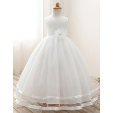 Pretty Ball Gown Satin Tulle First Holy Communion Dresses with Handmade Flowers and Two Layered Skirt
