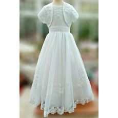 Pretty Princess Ball Gown Appliques Beading Tulle First Communion Dresses with Jacket