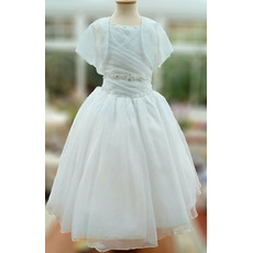 Jacket Beading Embellished Bodice Charming Ball Gown Ruched Organza First Communion Dresses with Beaded Neckline and Waist