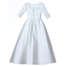 Cute A-line Square Neckline Satin Flower Girl/ Communion Dresses with Half Sleeves