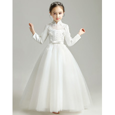 Charming High Neckline Tulle Flower Girl/ Communion Dresses with 3D Floral Appliques Bodice
