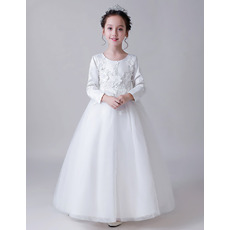 Pretty Satin Tulle Flower Girl/ Communion Dresses with 3D Floral Appliques Bodice