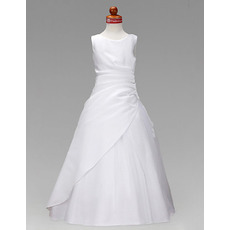 Simple Full Length Satin Tulle Flower Girl/ Communion Dresses with Side Split