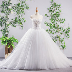 Princess Ball Gow Tulle Wedding Dresses with Beading Embroidered Bodice