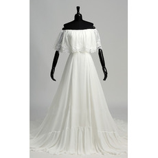 Winsome A-line Chiffon Summer Wedding Dresses with Appliques Capelet
