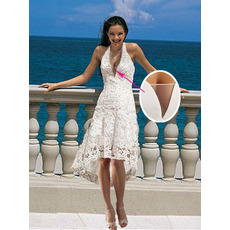 Perfect Halter-neck High Low Asymmetrical Hem Summer Beach Lace Wedding Dresses