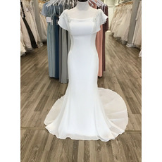Delicate Beading Embellished Court Train Chiffon Wedding Dress with Flutter Sleeves