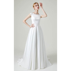 Elegant Floral Appliques Satin Wedding Dress with Stunning V-back