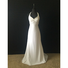 Seductive Beaded V-back Chiffon Beach Wedding Dress with Crisscross Open Back