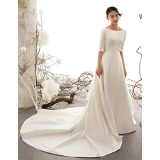 Classic A-Line Stunning V-back Satin Wedding Dresses with Half Sleeves