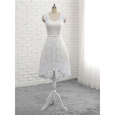 Perfect V-neckline Lace Beach Wedding Dress with High-Low Skirt