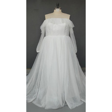 Pretty Ruffled Off-the-shoulder Lace Boho Plus Size Wedding Dresses