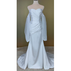 Fashionable Mermaid/Trumpet Satin Wedding Dresses with Detachable Puff Sleeves