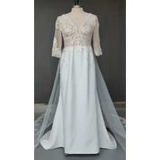 Beautiful Floral Appliques Illusion Bodice Boho Plus Size Wedding Dresses