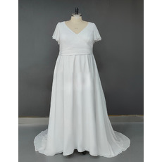Discount Court Train Plus Size Wedding Dresses with Layered Flutter Sleeves