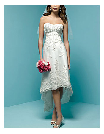 Petite Sweetheart High Low Organza Wedding Dress with Beading Appliques