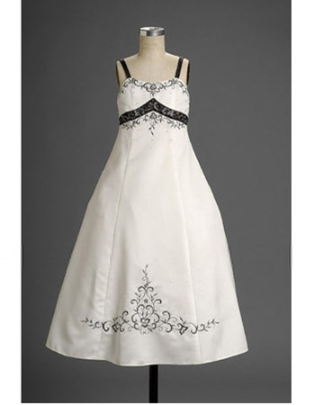 A-line Wide Straps Beaded Embroidered Two Tone Flower Girl Dresses