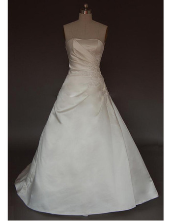 Exquisite A-Line Strapless Beading Appliques Wedding Dress with Asymmetrical Pleated
