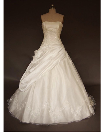 Elegance Beaded Applique Court train Bubble Skirt with Layered Skirt Taffeta Wedding Dresses