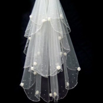 2 Layer Fingertip with Beading Wedding Veil