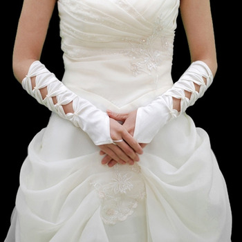 Elastic Satin Elbow Pattern With Beadings Wedding Gloves