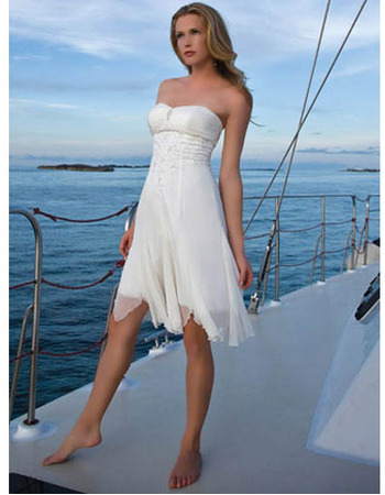 Simple A-Line Strapless Chiffon Short/ Mini Beach Empire Wedding Dress