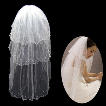 3 Layers Tulle Wedding Veil with Beading