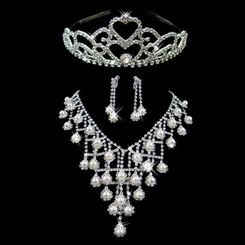 Fashionable Crystal Earring Necklace Tiara Set Wedding Bridal Jewelry Collection