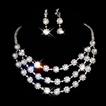 Crystal and Pearl Earring Necklace Set Wedding Bridal Jewelry Collection