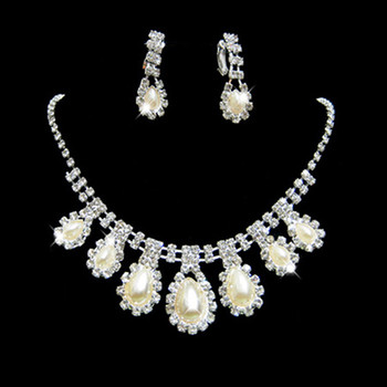 Crystal and Pearl Earring Necklace Set Wedding Bridal Jewelry Collection