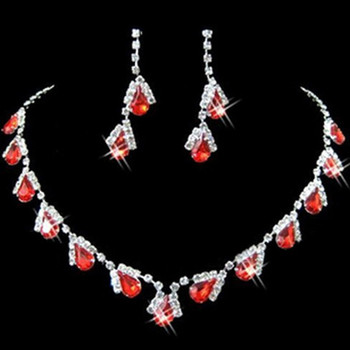 Red Crystal Earring Necklace Tiara Set Wedding Bridal Jewelry Collection