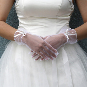 Tulle Wrist Wedding Gloves with Ribbon and Beading