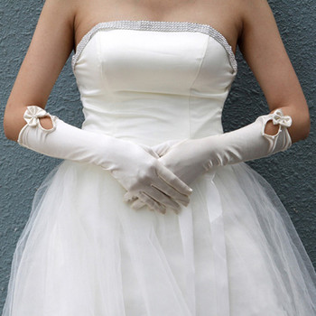 Elastic Satin Elbow Wedding Gloves with Bowknot
