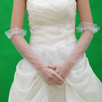 Voile Elbow Wedding Gloves with Ruffle