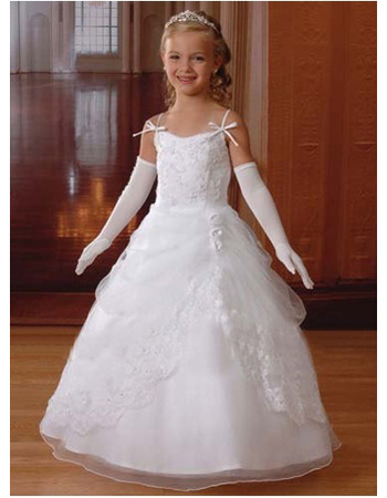 Pretty Custom Ball Gown Spaghetti Straps White Full Length First Communion Dresses with Jacket