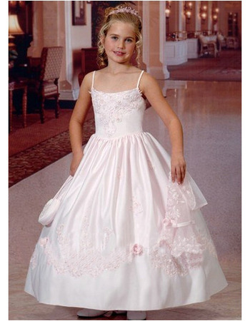 Beautiful Princess Spaghetti Straps Beaded Appliques Satin First Communion Dresses with Jacket