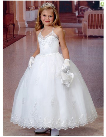 Cute Beaded Appliques Spaghetti Straps White Tulle First Holy Communion Dresses with Jacket