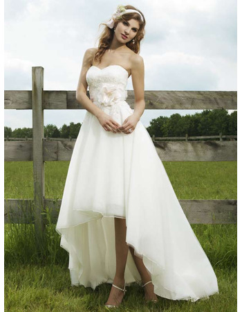 Modest A-Line Sweetheart High-Low Hem Wedding Dresses/ Unique Asymmetrical Garden Bridal Gowns
